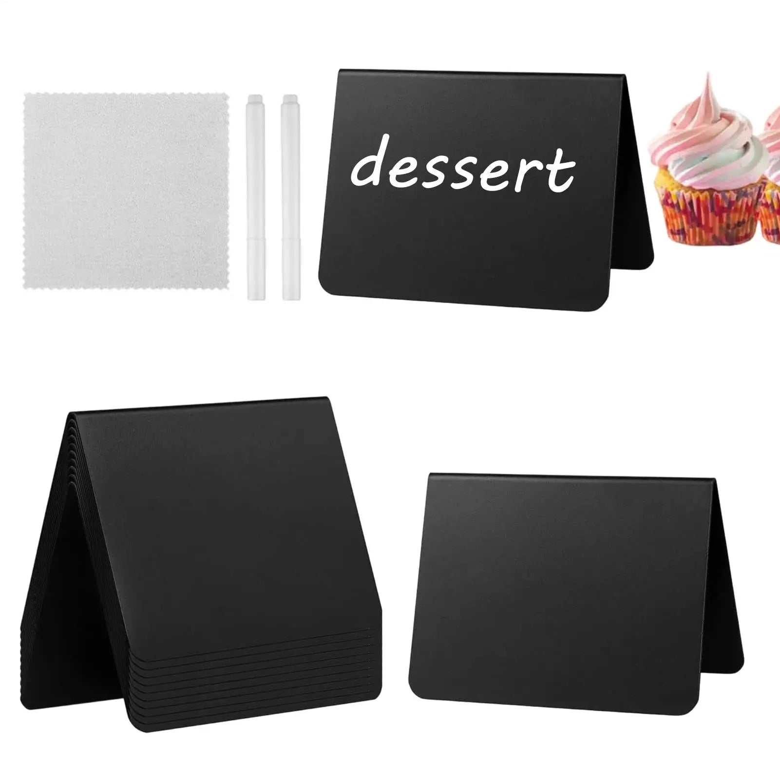 Buffet Food Labels 12 Pieces Food Display Blackboards with White Pen and Cloth Celebration Beverage Labels for Bakery Event Qme