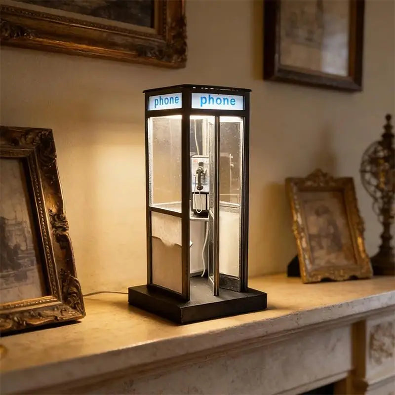 Phone Box Decorative Night Light Retro Vintage Tall Phonebooth Lamp Qme