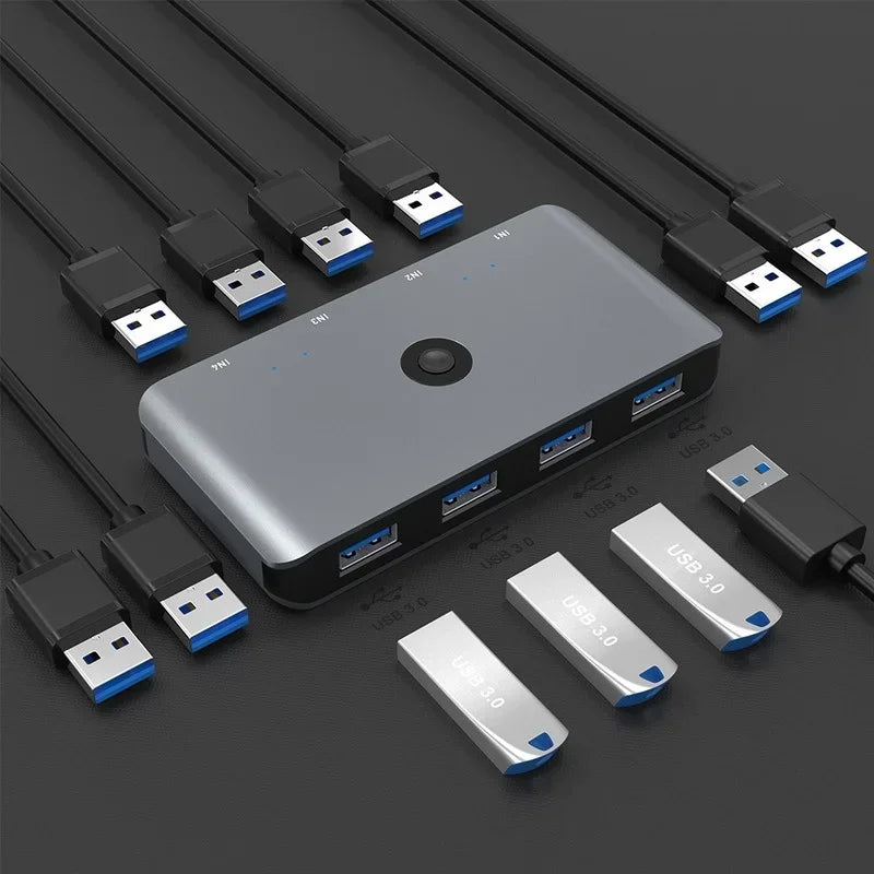 USB 3.0/USB 2.0 KVM Switch Selector, 4 Computers Share 4 USB Devices USB 3.0 Peripheral Switch Box Hub Adapter Qme USB 3.0
