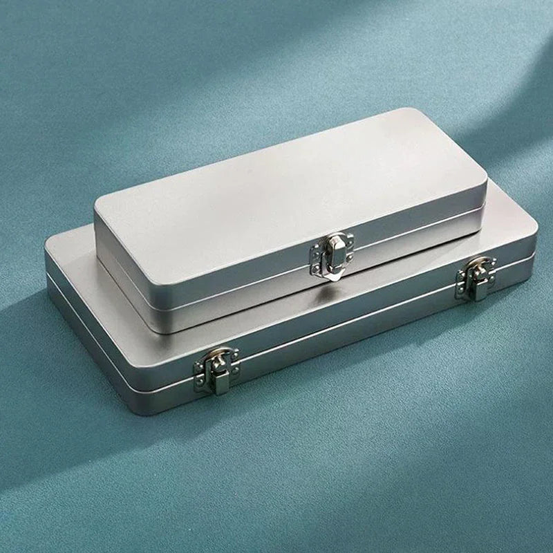 Durable Silvery Gray Metal Rectangular Box With Lid-Ideal For Bills,Cosmetics,Office Supplies Storage-Perfect For Home,Office Qme