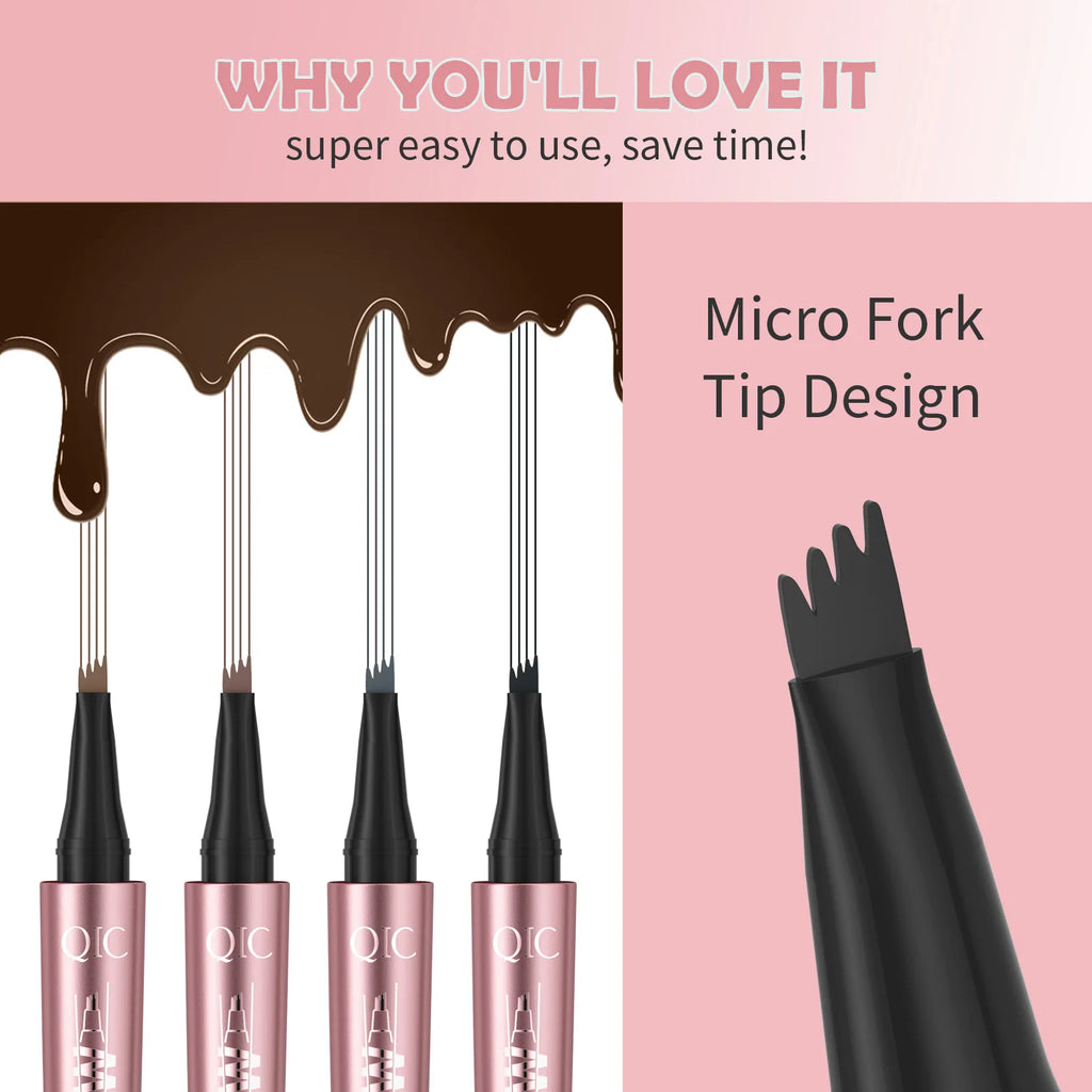 QIC Waterproof Microblading Eyebrow Pen - 4 Split Head, Natural Look Brow Makeup in 6 Colors for All Skin Types Qme