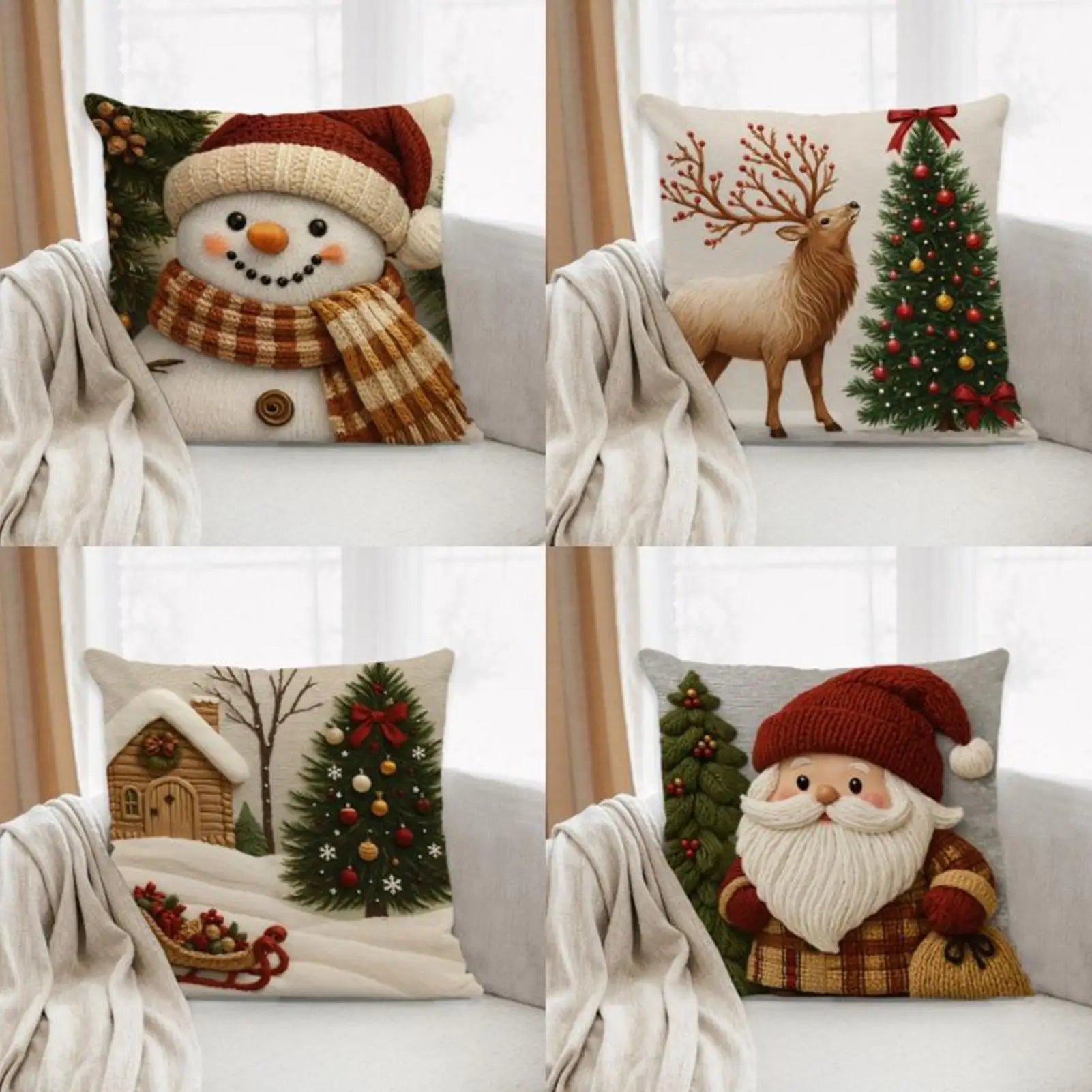 Christmas Pillow Covers Washable Linen Pillowcase Snowman Pattern Qme