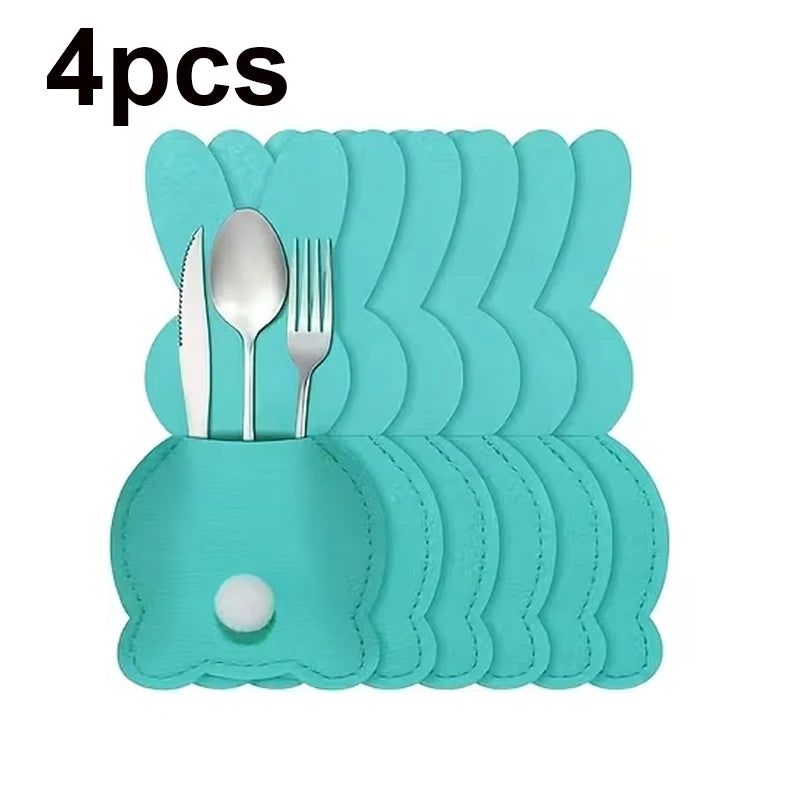 4Pcs felt tableware rack bag, creative Easter thickened felt cute rabbit tableware knife and fork storage party table decoration Qme 4pcs Blue 15x8cm