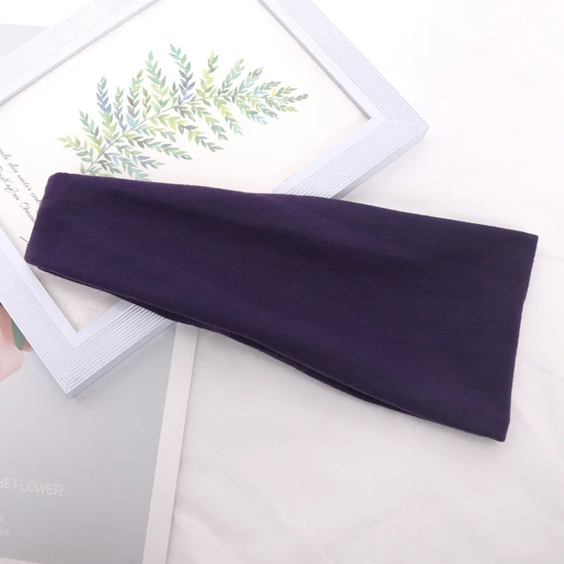 Women Headband Wide Knitted Cotton Sport Elastic Hair Bands Yoga Qme Dark purple One Size