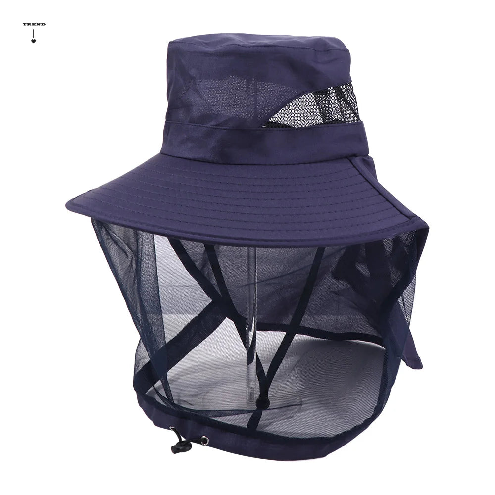 Casual Foldable Bee Mosquito Hat Wide Brim Insect Proof Net Cover Fisherman Hat Face Covering Mesh Mask Sun Protection Hat Men Qme