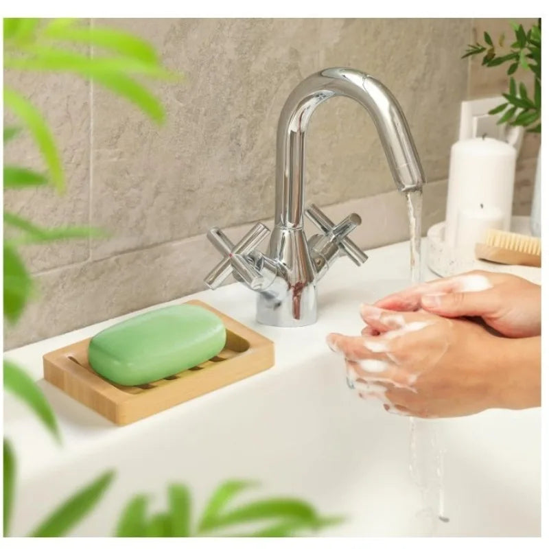 Natural Bamboo Wooden Soap Dish Holder Self Draining Tray Rustic Qme
