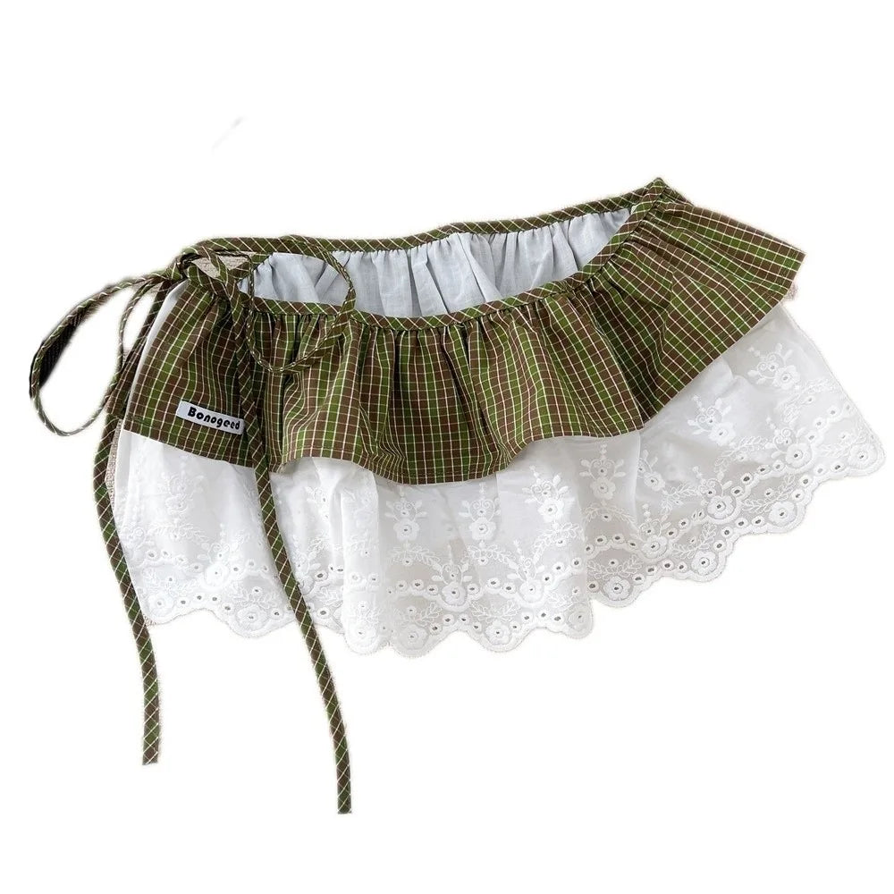 Sweet Balletcore Plaid Fart Curtain Korean Lace Up Mini Skirts Qme Style C