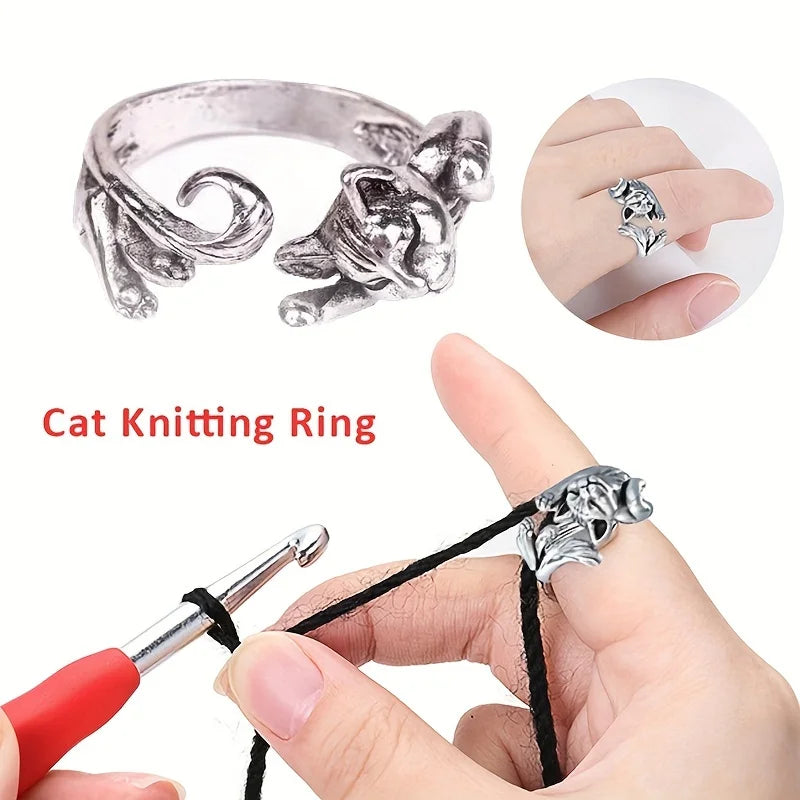 Adjustable Knitting Crochet Ring, Yarn Guide Finger Holder, Anti-Slip Tension Ring for Knitting Tools Qme
