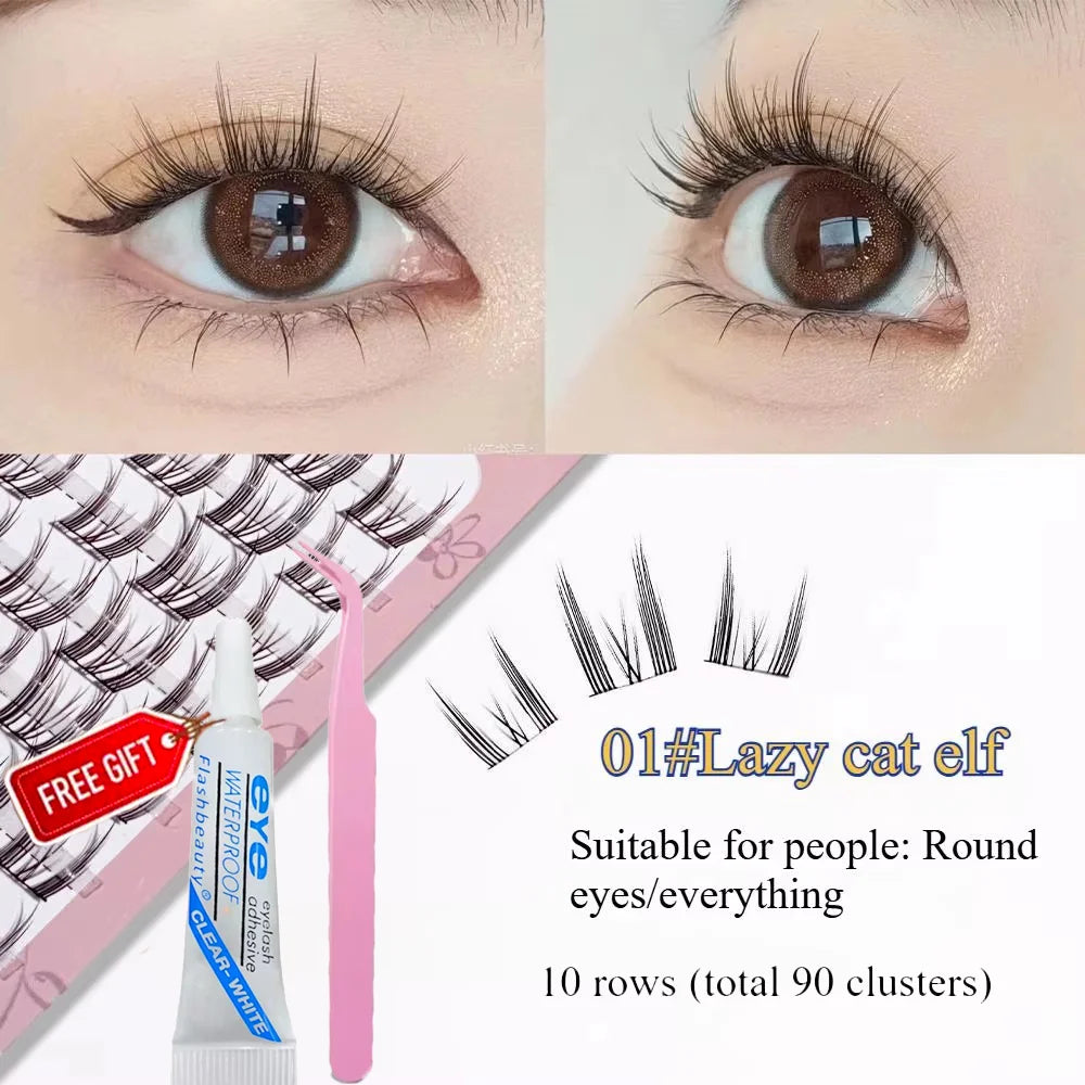 Buy1 Take 1 DIY 3D Cluster False Eyelashes Easy 3-Step Application Qme Cat Elves