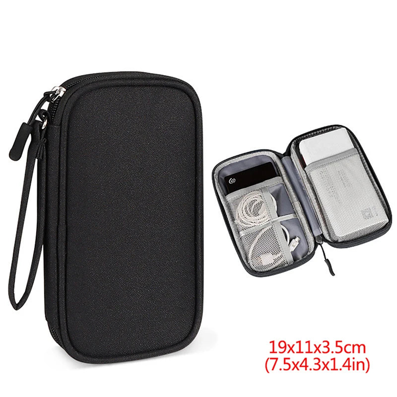Storage Bag Cord Charger Power Hard Drive Electronic Digital USB Case Qme Black