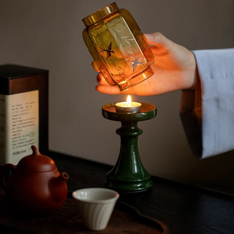 Chinese Glass Emerald Candlestick Atmosphere Lamp Aromatherapy Candle Qme