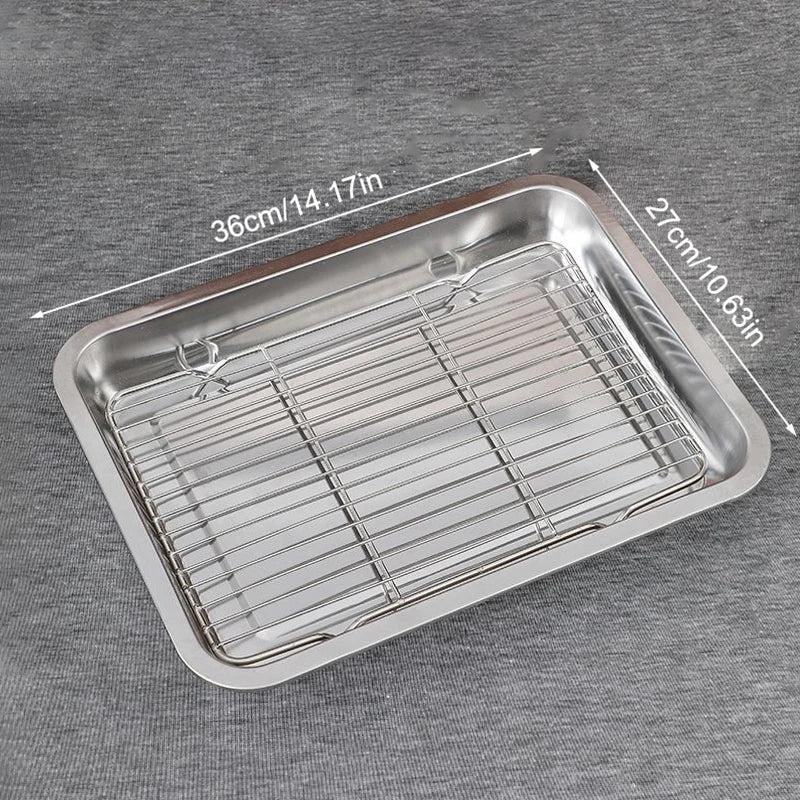 Stainless Steel Baking Tray Removable Cooling Rack Non-stick BBQ Pan Qme Set L
