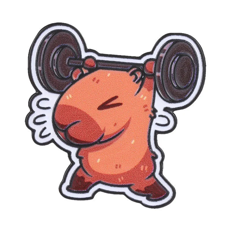 Funny Fitness Capybara Lifting Barbell Enamel Pin Cartoon Animal Lapel Badge Cute Brooch Jewelry Backpack Hat Decor Gift Qme Capibala
