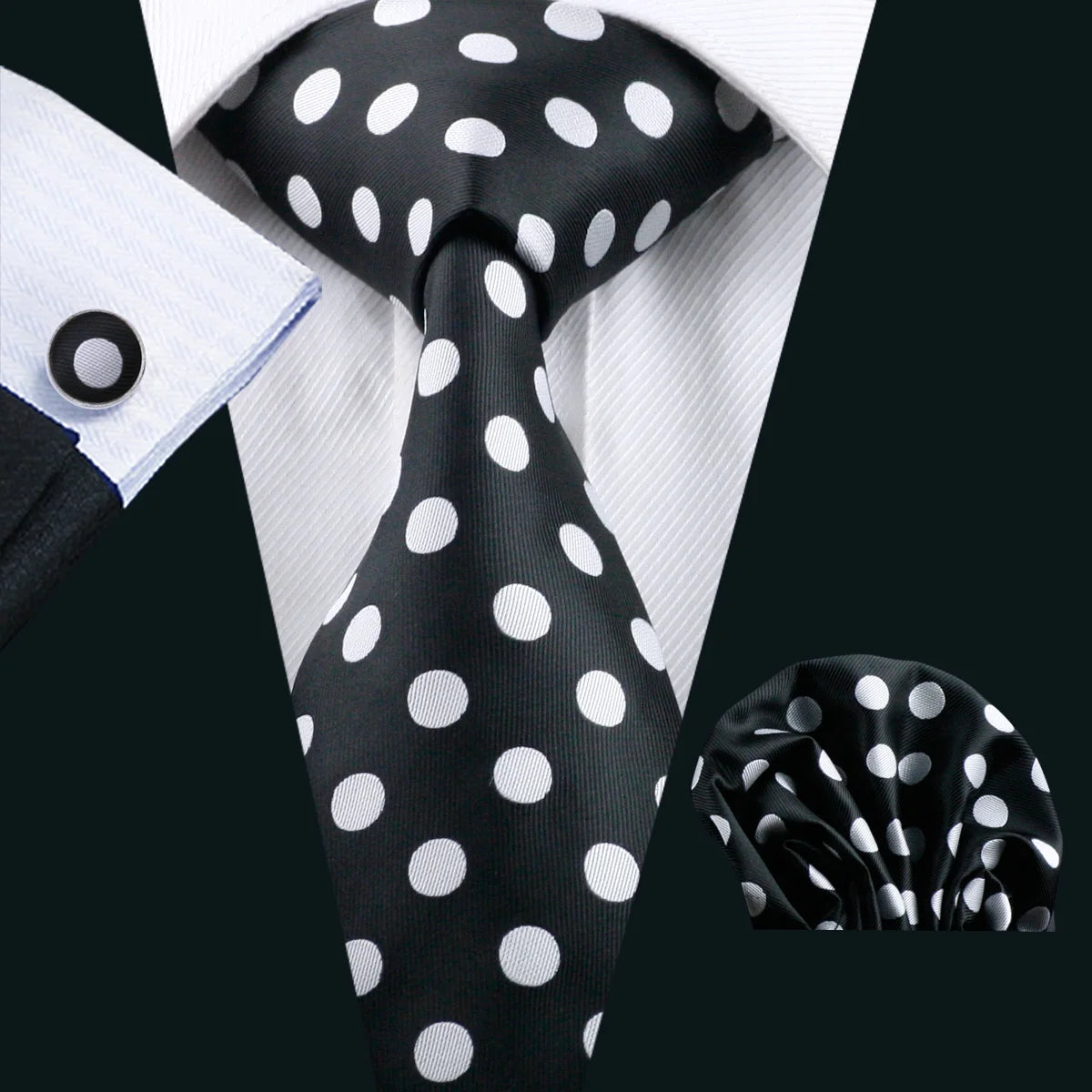 Black Geometric Tie Tie For Men Wedding Tie Party Necktie Handkerchief Cravat Barry.Wang Fashion Designer Tie Set LS-5225 Qme 1190