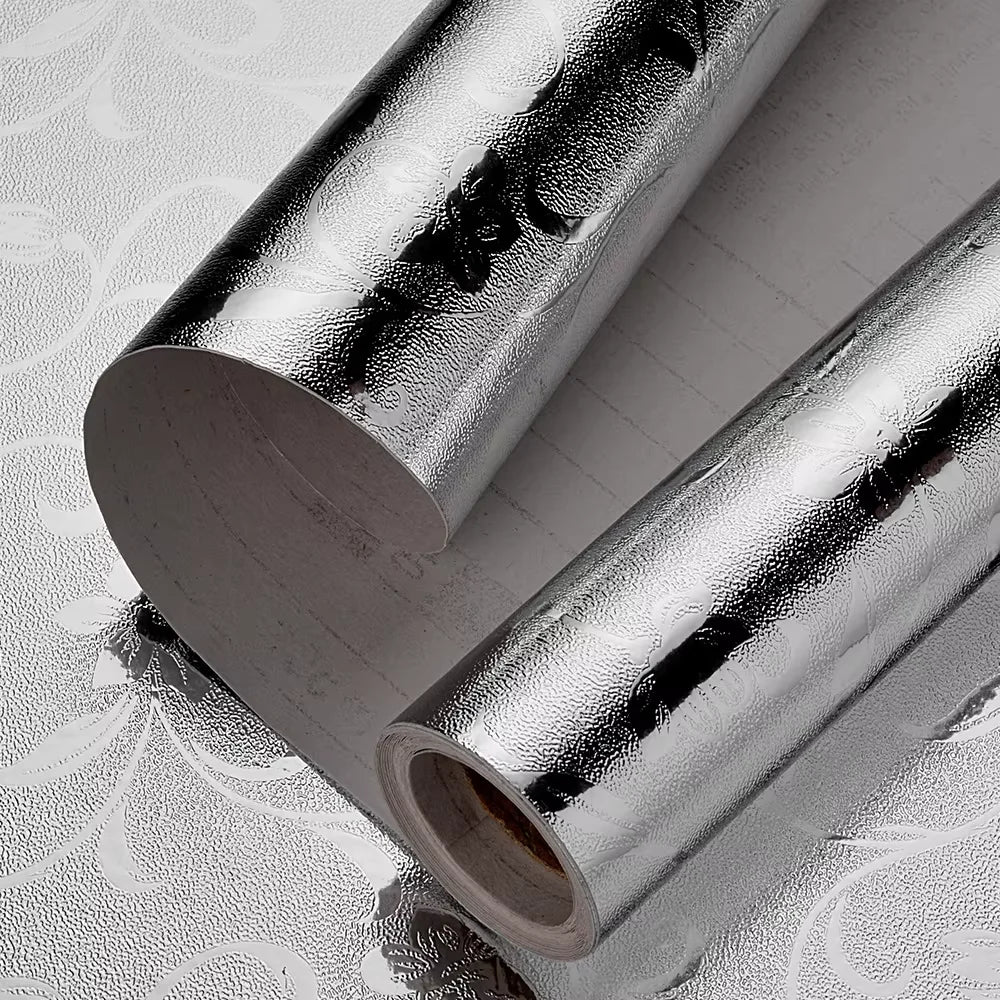 Silver Self Adhesive Temperature Resistance Wallpaper Waterproof Oil Qme 7 40cmX3m