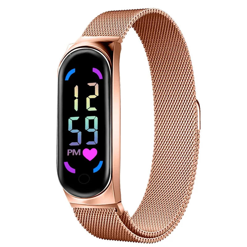 LED Women Watch Magnetic Watchband Strap Waterproof Touch Feminine Clock Fashion Digital Wristwatches Qme Rose gold