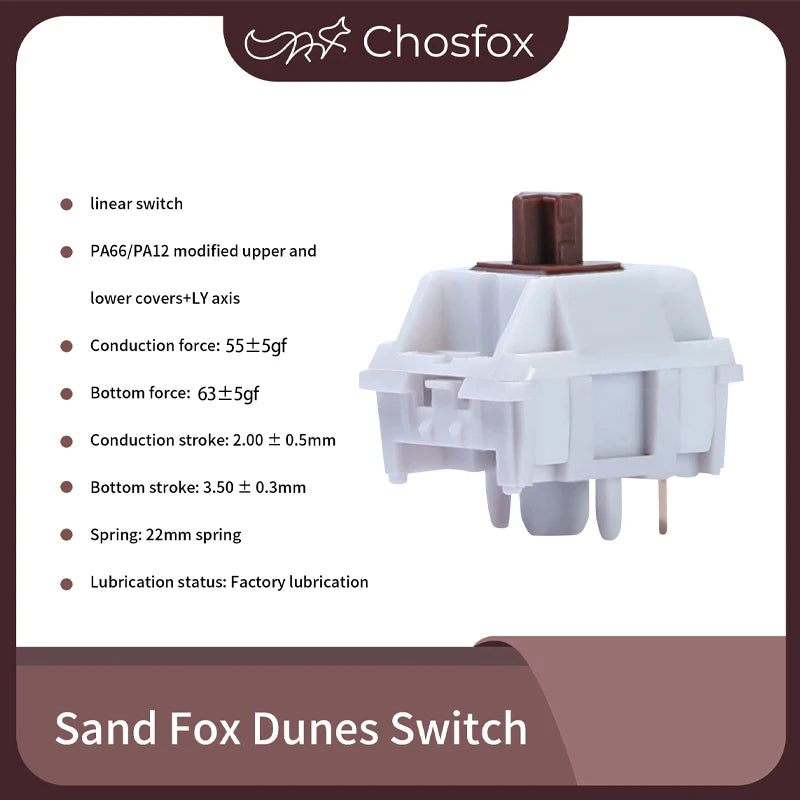 Chosfox&HMX Dune Fox Switch Linear Gaming Mechanical Keyboard Switch 45g/55g HIFI 5 Pin Hot Swap Custom Pre Lubed Trigger Switch Qme 55g 10pcs