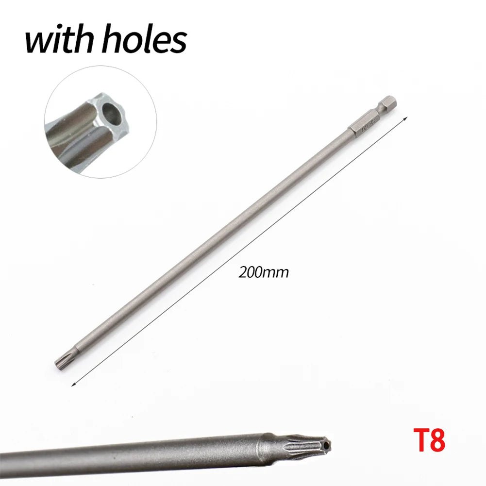 7.78In Hollow Torx Screwdriver Bit Hex Shank T8-T40 Tool For Exact Screw Unscrew Steel Electric Screwdrivers DIY Hand Tools Qme T8