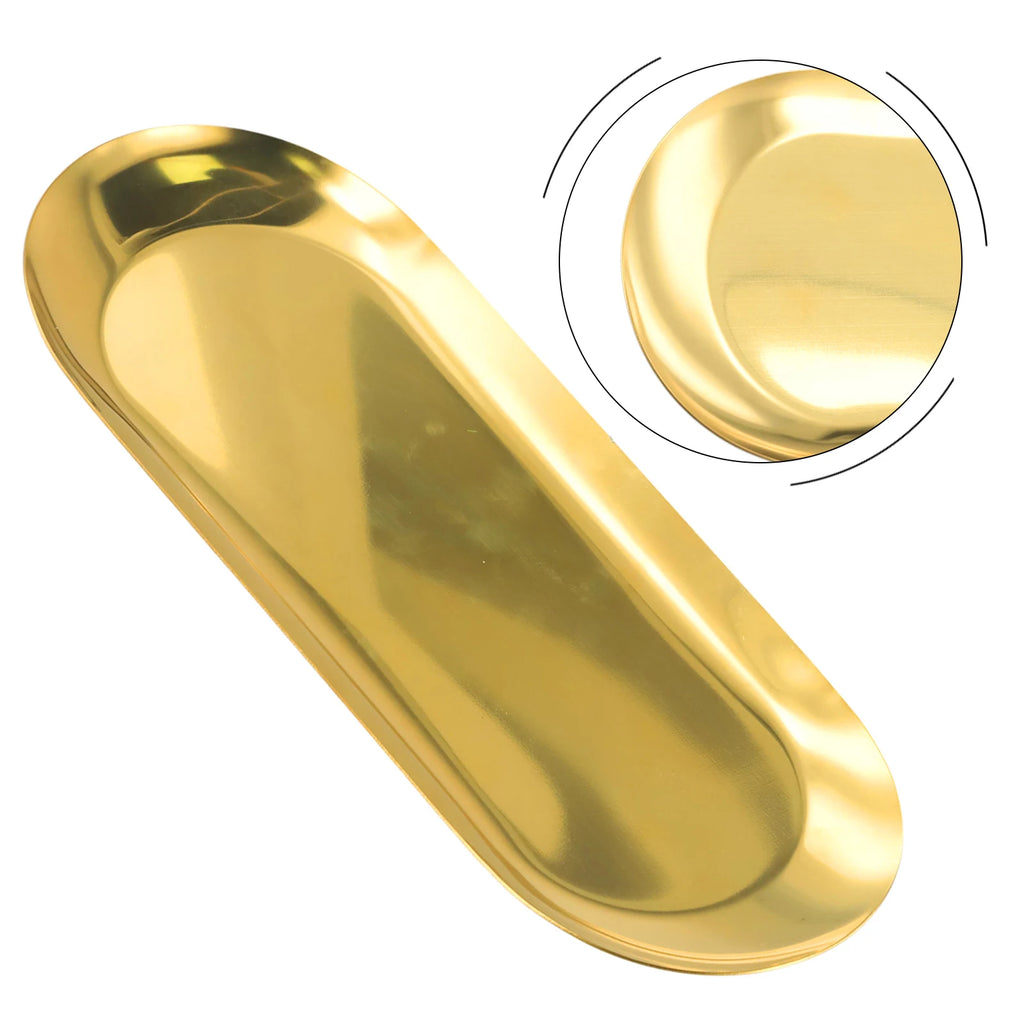 1pc Oval Stainless Steel Tray Storage Tea Fruit Cosmetics Jewelry Plate Gold 18cm 23cm Tableware Home Accessories Organization Qme
