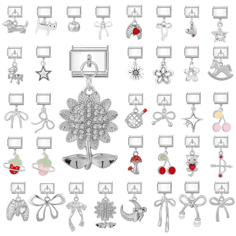 2026 Fashion Sliver Color Sunflowers Pendant Italian Charm Link Fit 9mm Stainless Steel Bracelet Women DIY Making Jewelry Gifts Qme