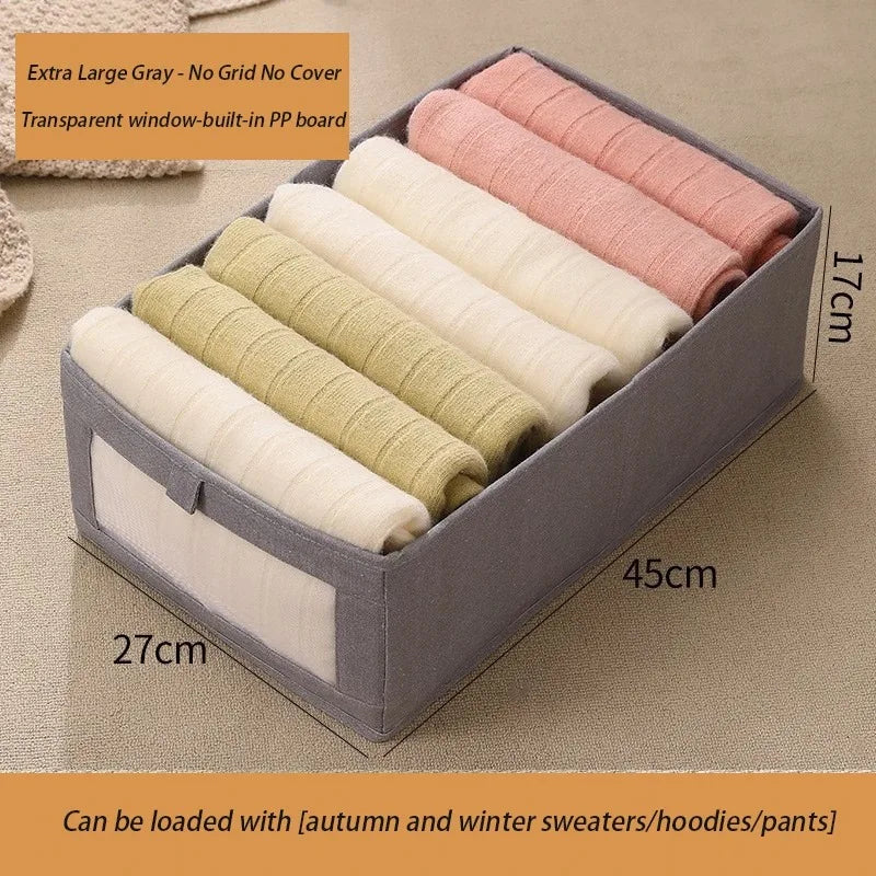 Household Organization Pants Storage Box Clothes Organizers of Cabinets and Drawers Fabric Foldable Boxes for Bedroom Wardrobe Qme grey XL