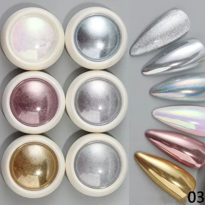 6 Box Moonlight Mirror Nail Powder Silver Fine Glitter Metallic Effect Pigment Gel Polish Chrome Holographic Nail Powder Qme A3