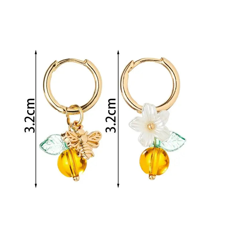Fashionable Orange Fruit Honey Bee Hoop Earrings For Women Ear Buckle Suitable For Wearing Jewelry Gifts Qme