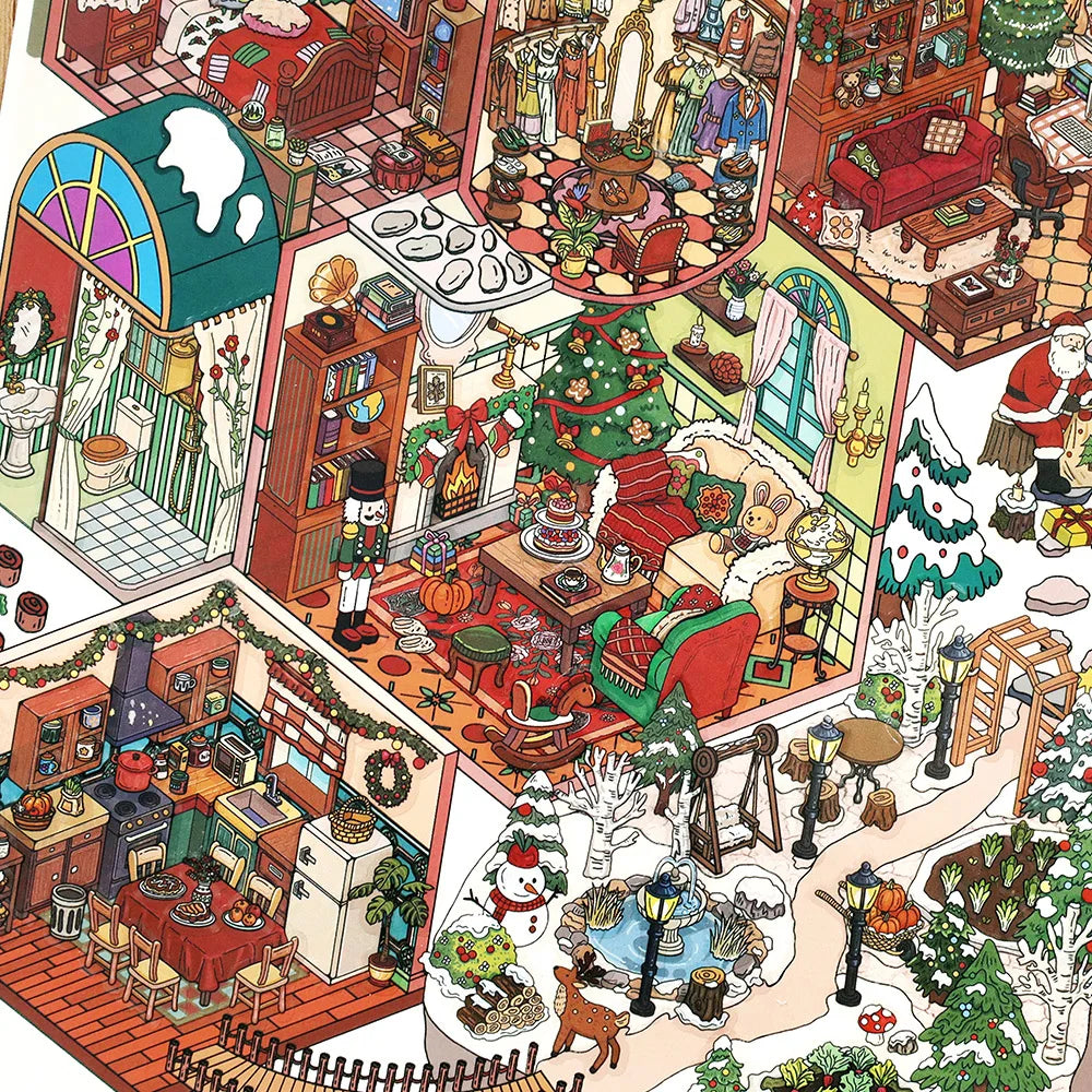 4sheets/bag My Cottage Series Happy Christmas Theme Jumbo 2.5D PET Diorama Stickers for Scrapbooking DIY Frame Collage Qme