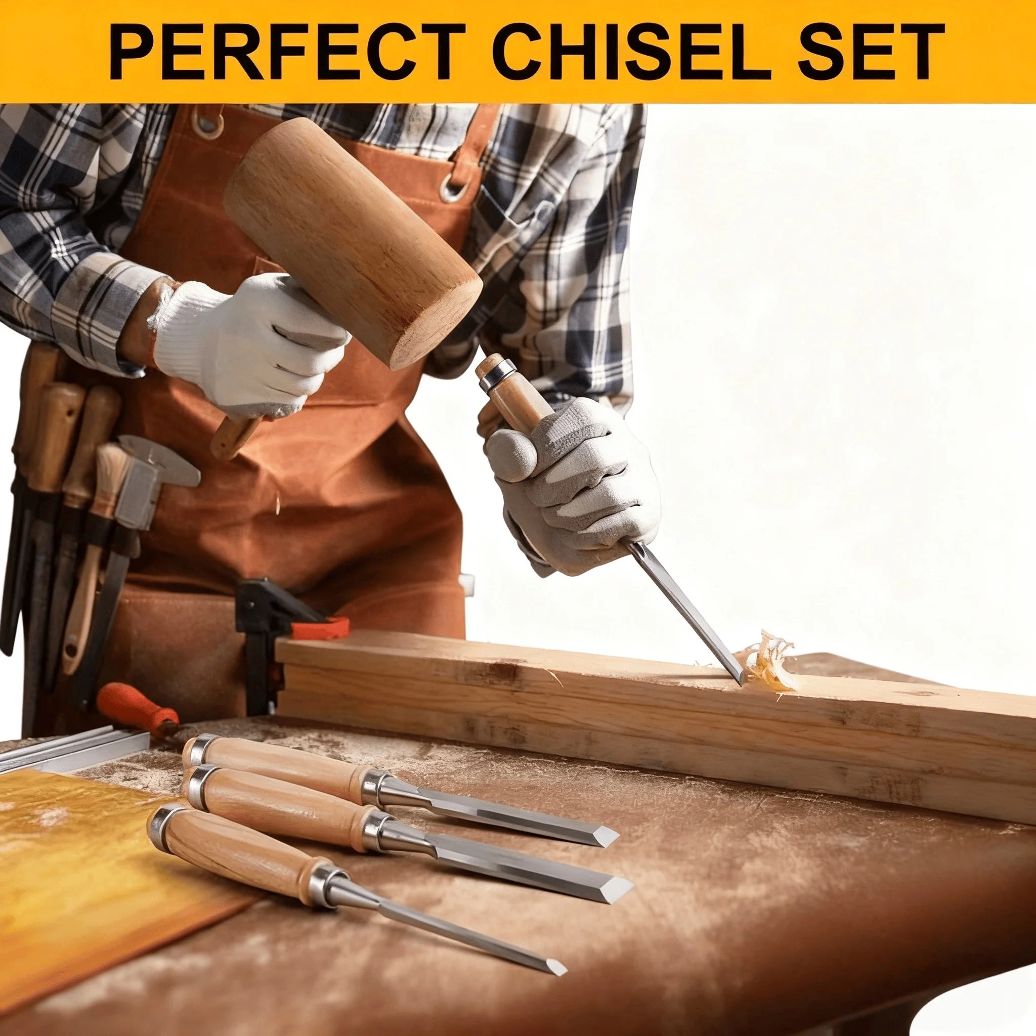 4pcs Professional Woodworking Chisel Set -6/12/18/24mm Diagonal Blade Chisel, Chrome Vanadium Steel Blade, Solid Wood Handle Qme
