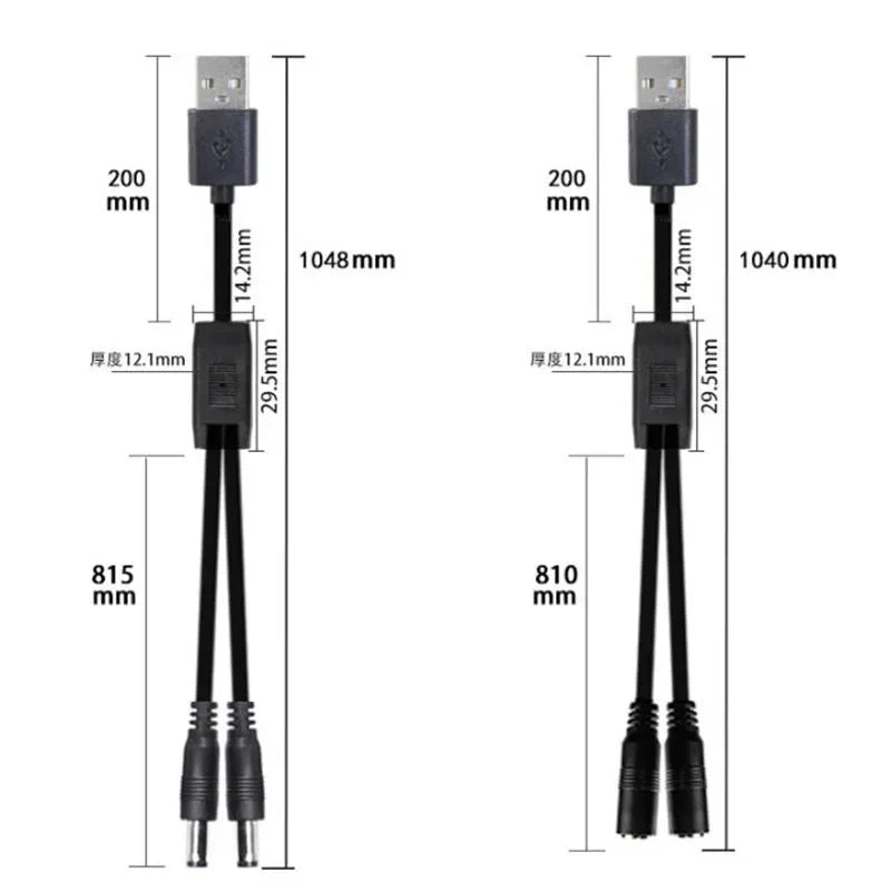 3pcs USB 2.0 male to 2 way DC male Female Male Splitter Cable 22awg 3A plug 5.5x2.5mm Power supply Cord adapter Connector Qme