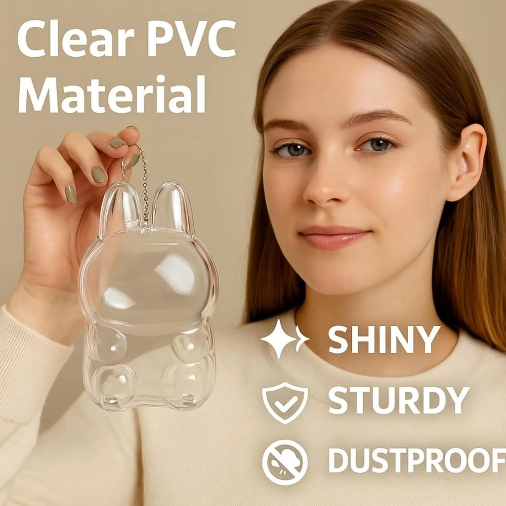 Protective Case Labubu Clear PVC Portable Storage Box Keychain Qme