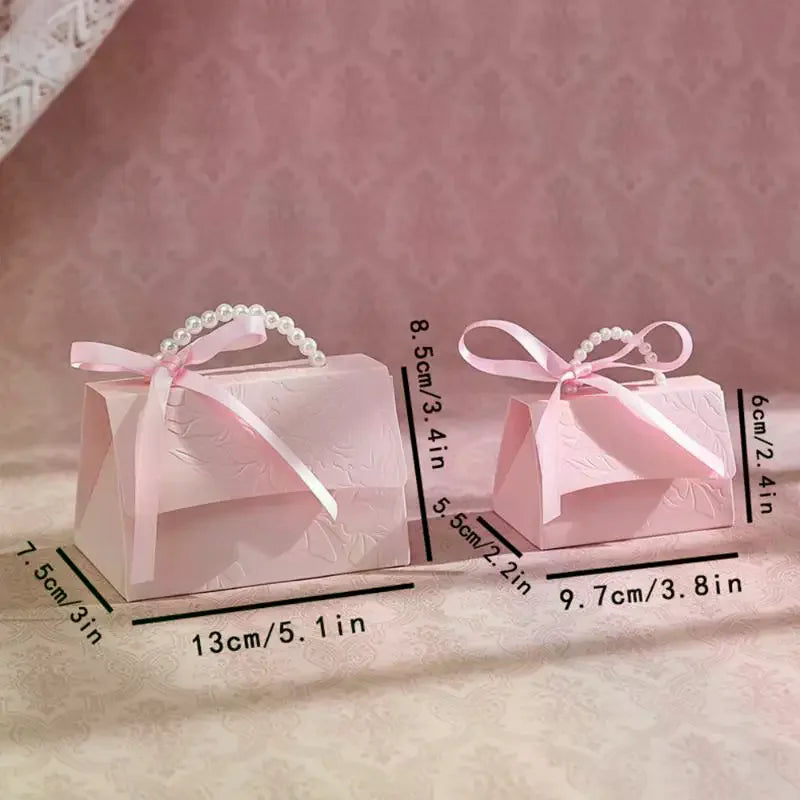 10PCS Pink Pearl Portable Gift Box Wedding Portable Ribbon Souvenir Wedding Candy Paper Box DIY Party Packaging Supplies Qme