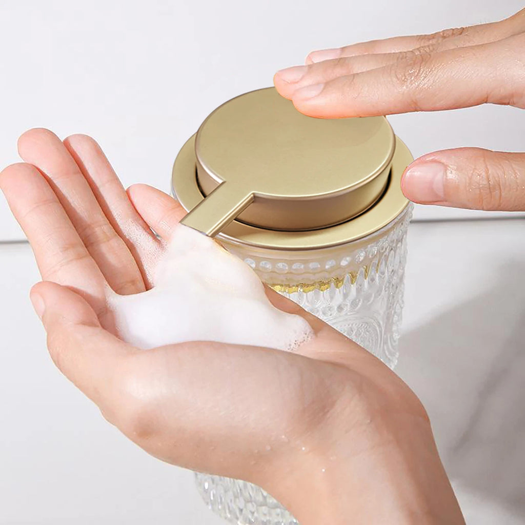 Hand Foaming Glass Bottle Refillable Pump Dispenser for Kitchen Bathroom Vantity Countertop Hand Dish Soap Dispenser Foam Bottle Qme