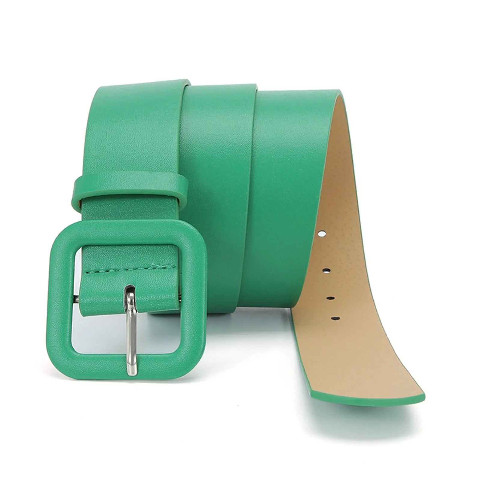 Ladies' Square Buckle Candy Colored Decorative Belt Fashionable Casual Versatile PU Leather Wide Belt Daily Dress Up Accessories Qme