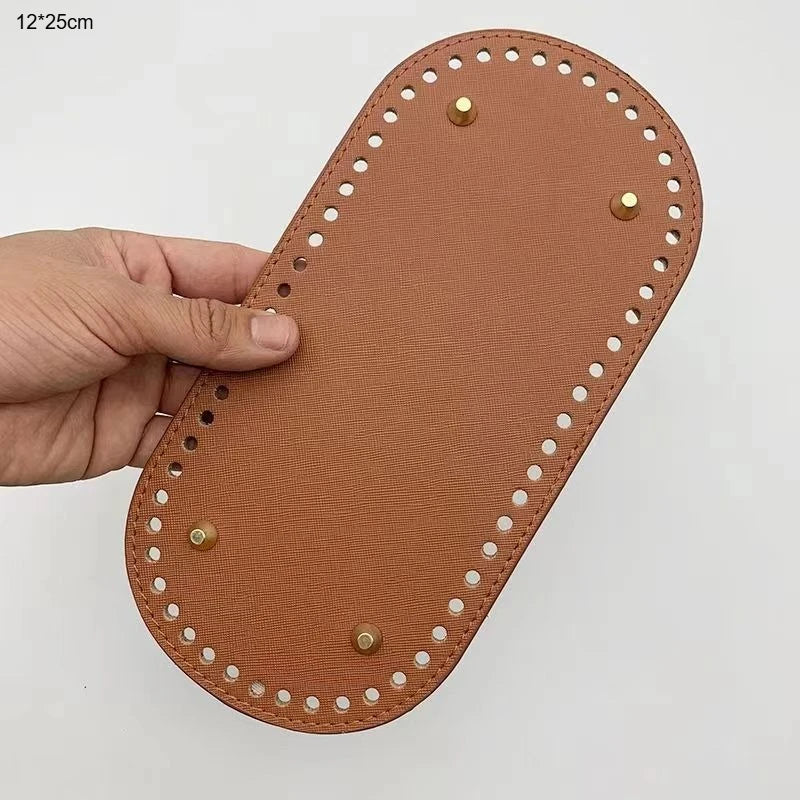 1pc DIY Bag Bottom Oval Long Bag Cushion Pad PU Leather Knitting Bag Handmade Bottom for Crochet Bag Accessories Qme Brown 1pc