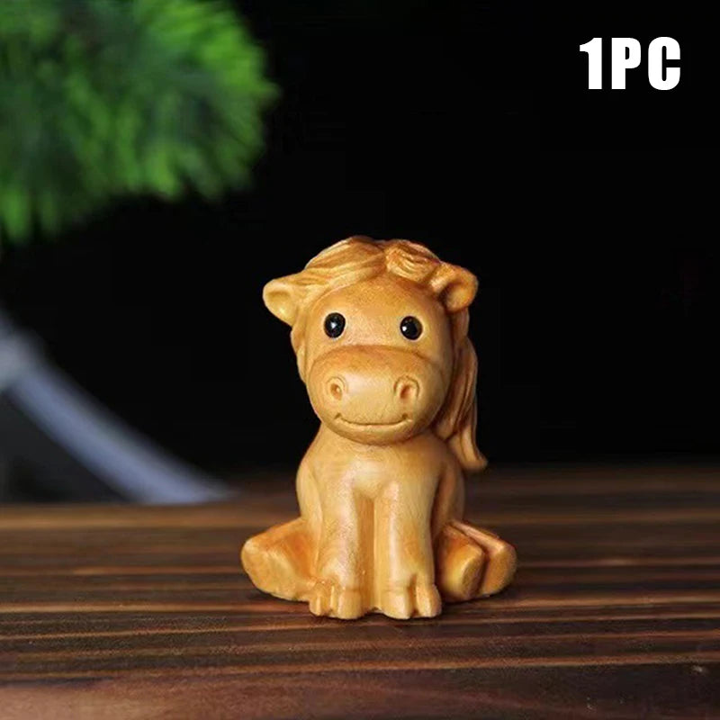 Mini 1/2pcs Wood Carving Chinese New Year Horse Ornaments Zodiac Statue Cute Horse Decor Office Desktop Decor Car Decoration Qme 1pc