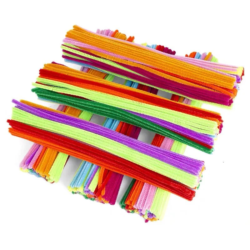 100PCS Colorful Chenille Stem Twisted Rod Wool Root Fluffy Bar Iron Wire DIY Handcraft Twisting Decorations Pipe Cleaners Plush Qme