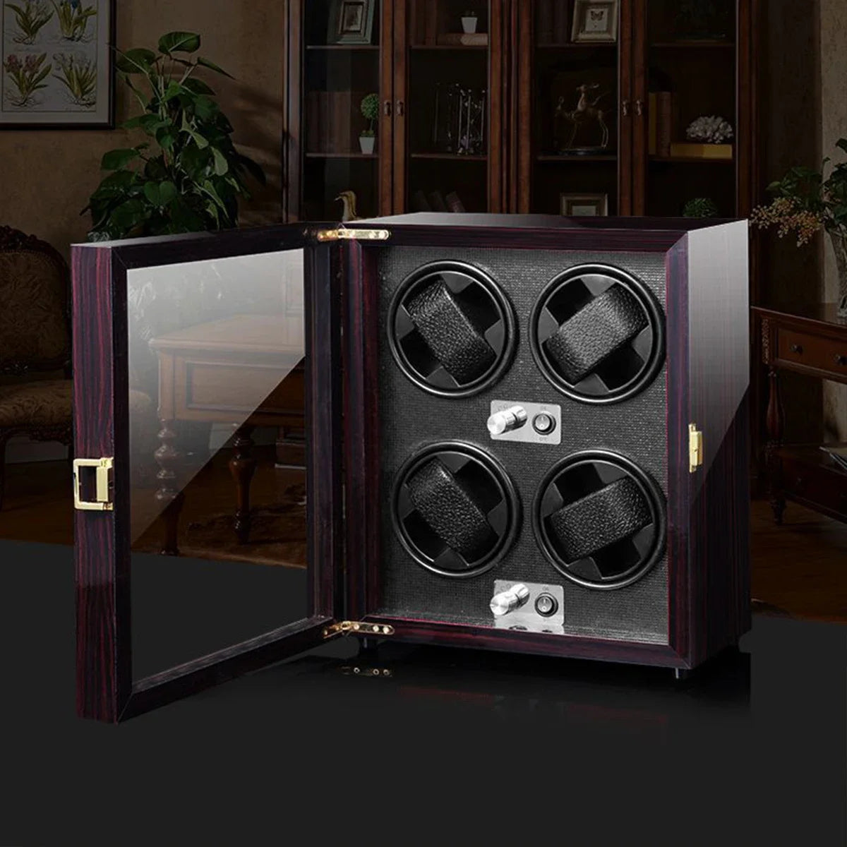 2 4 Slots Wood Watch Winder High-End Automatic Watche Box Mute Motor Watch Cabinet Clock Storage LED Jewelry Store DisplayBox Qme H-4 Slot-5 Speed