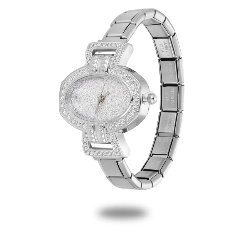 New Women's Men's DIY 9MM Width Italian Elastic Charm Stainless Oval Watch Bracelet Bangle For Party Friend Birthday JewelryGift Qme S 32