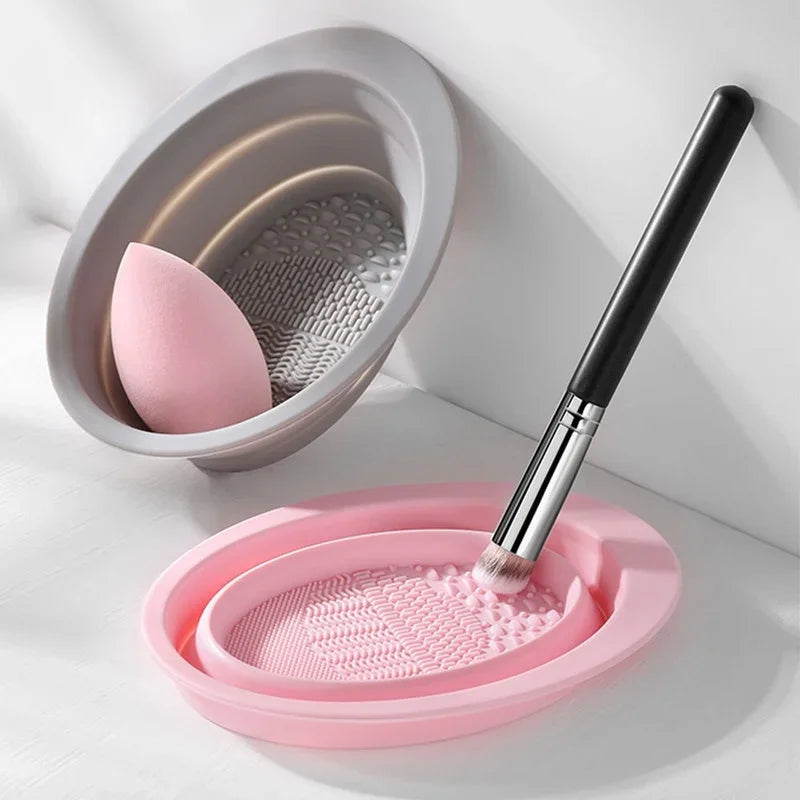Foldable Silicone Makeup Brush Cleaner Bowl Cosmetic Cleaning Mat Qme