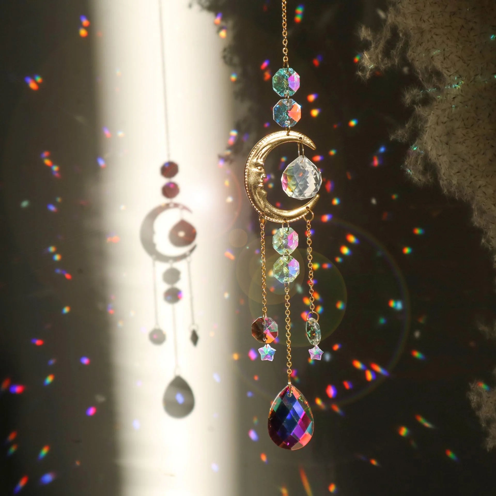 1pc Colored Crystal Wind Chime Moon Decorative Pendant Crystal Prism Hanging Gift SunCatcher For Garden Party Outdoor Home Decor Qme 03 Colored Moon