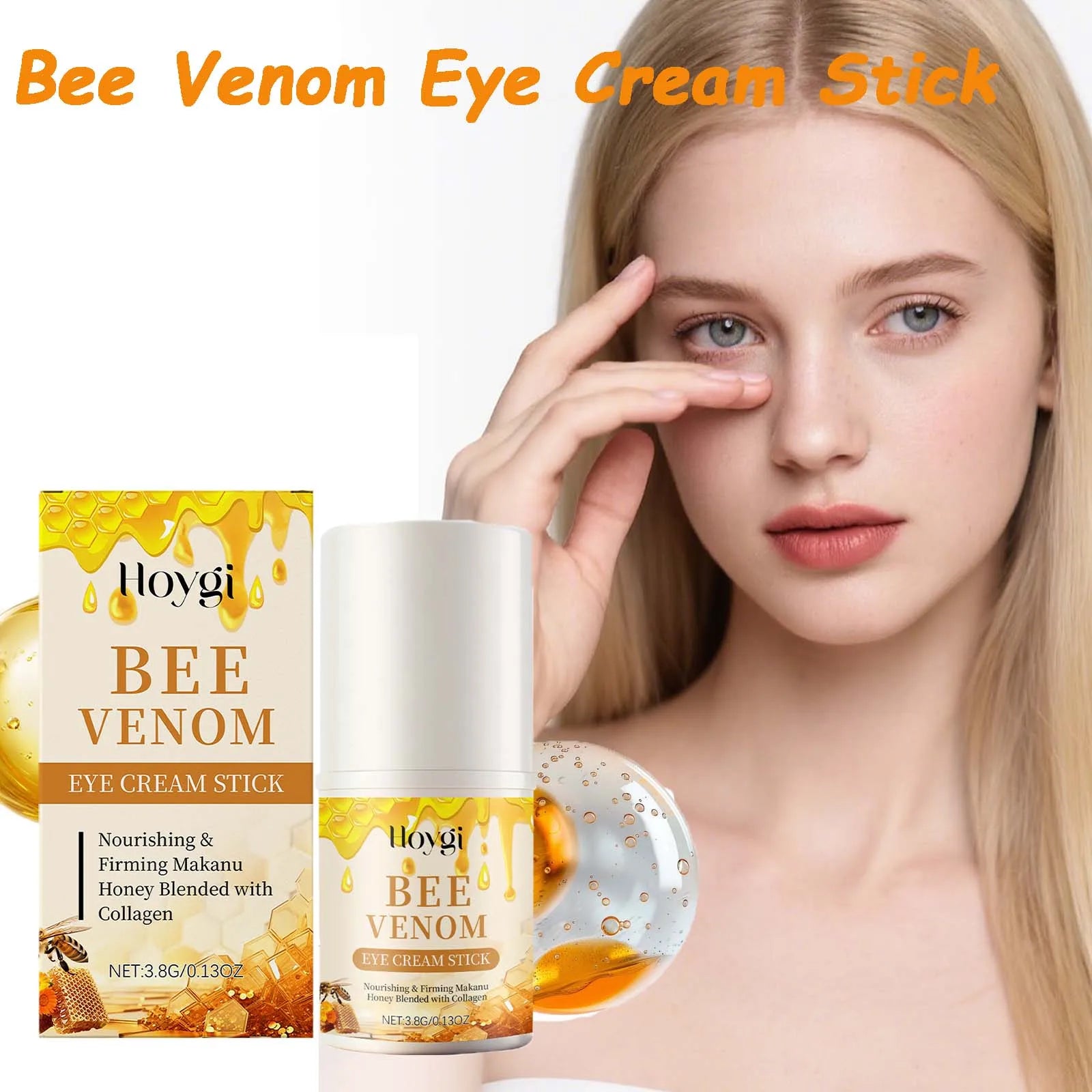 Bee Venom Firming Eye Cream Stick Dark Circles Remove Eye Bags for Under Eye Honey Lifting Brightening Anti-Puffiness Eye Care Qme