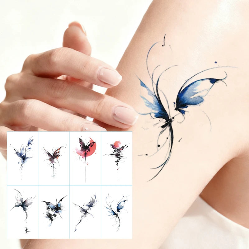 Ink Wash Butterfly Temporary Tattoo Stickers Watercolor Fake Tattoos Qme