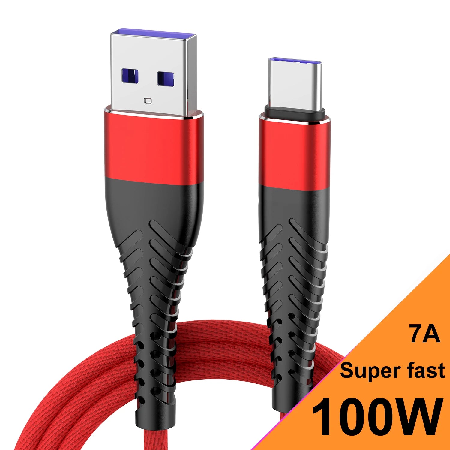 7A 100W 0.25/1/2/3M USB Data Charger Cable USB Type C Fast Charging Data Cable Cord For Huawei Xiaomi Samsung iPhone Phone Wire Qme Red 3m