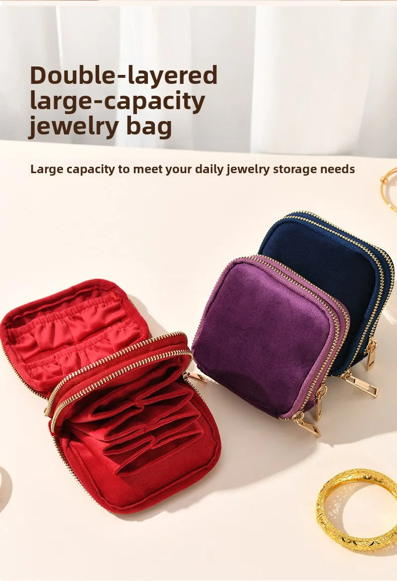 Tassel Jewelry Organizer Bag Portable Travel Case with Metal Zipper for Bracelets Jade Bangles Necklaces Rings Storage Pouch Qme