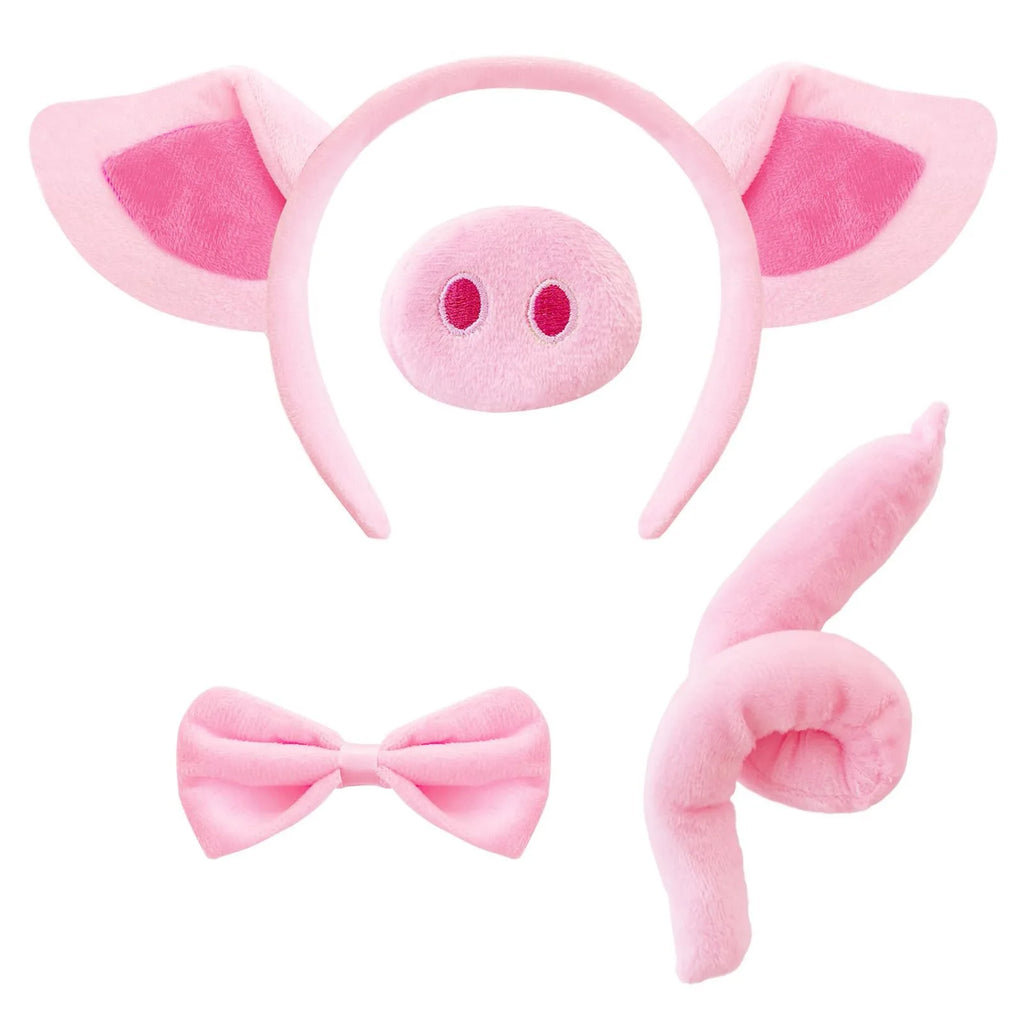 Pig Costume Set with Ears Headband,Nose,Tail,Bow Tie Fun Animal Cosplay Costume Accessories for Kids Dress Up Party Props Qme