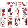 A 10pcs Waterproof Halloween Tattoo Stickers Bleeding Wound Scar Temporary Tattoos for Women Men Fake Tattoo For Halloween Party Qme 10pcs WS-K01K20