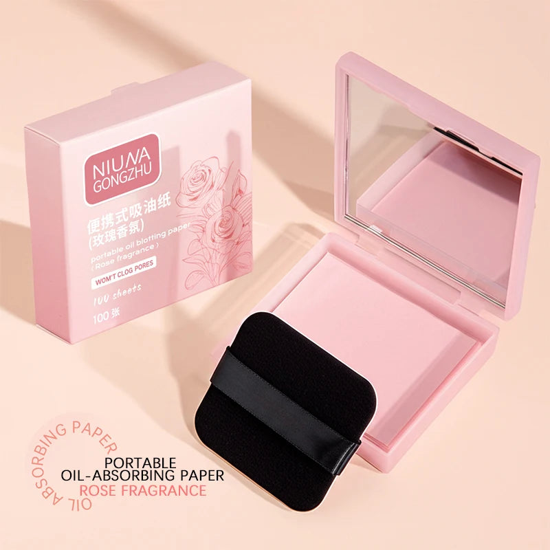 100 Oil Control Paper Mirror Housing Self-adhesive Powder Puff Face Qme