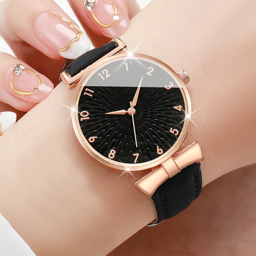 2PCS Fashion Women's Watches Casual Leather Band Analog Quartz Watch（Without Box） Qme