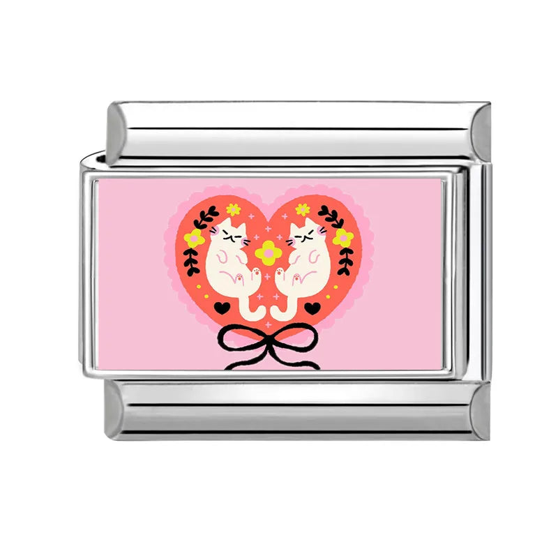 2025 New Cute Rabbit Cats Heart Flowers Italian Charm Link fit 9mm Stainless Steel Jewelry DIY Making Bracelets Gifts Wholesale Qme Style 2